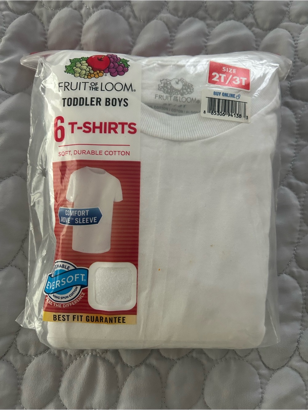 Fruit of the Loom Toddler 2-3T Boys White Short Sleeve T-Shirts - Pack of 6 NWT